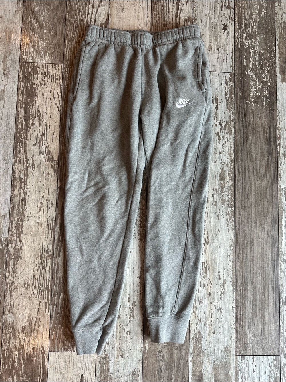 Nike Gray Men's Fleece Joggers with White Swoosh
